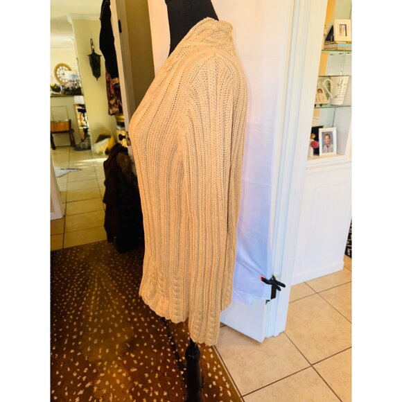 VTG Jillian Nicole Tan Chunky Cable Knit Fisherman Sweater L Cotton Sustainable - Picture 6 of 8